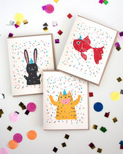 Confetti Cat Party Letterpress Greeting Card