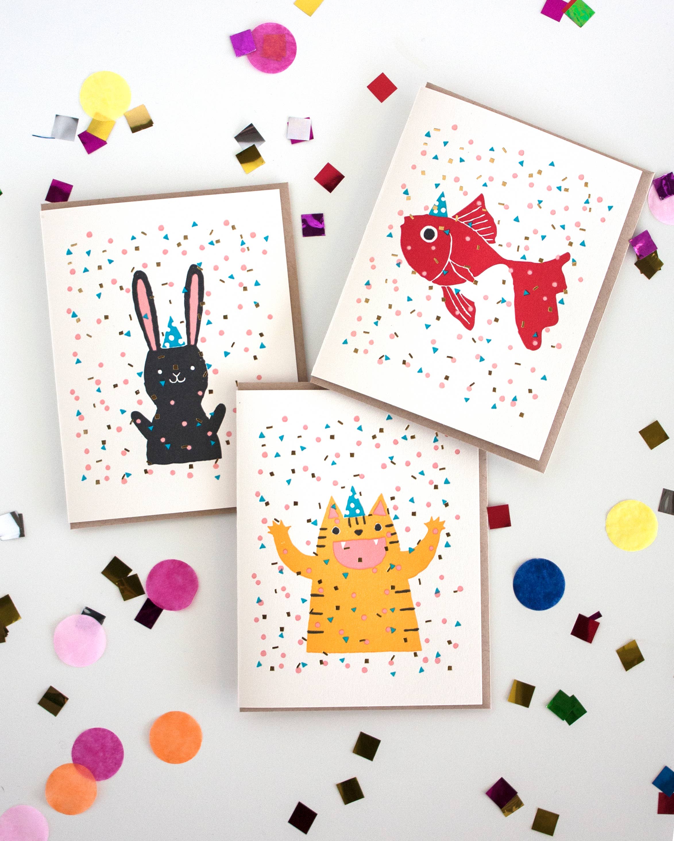Confetti Cat Party Letterpress Greeting Card