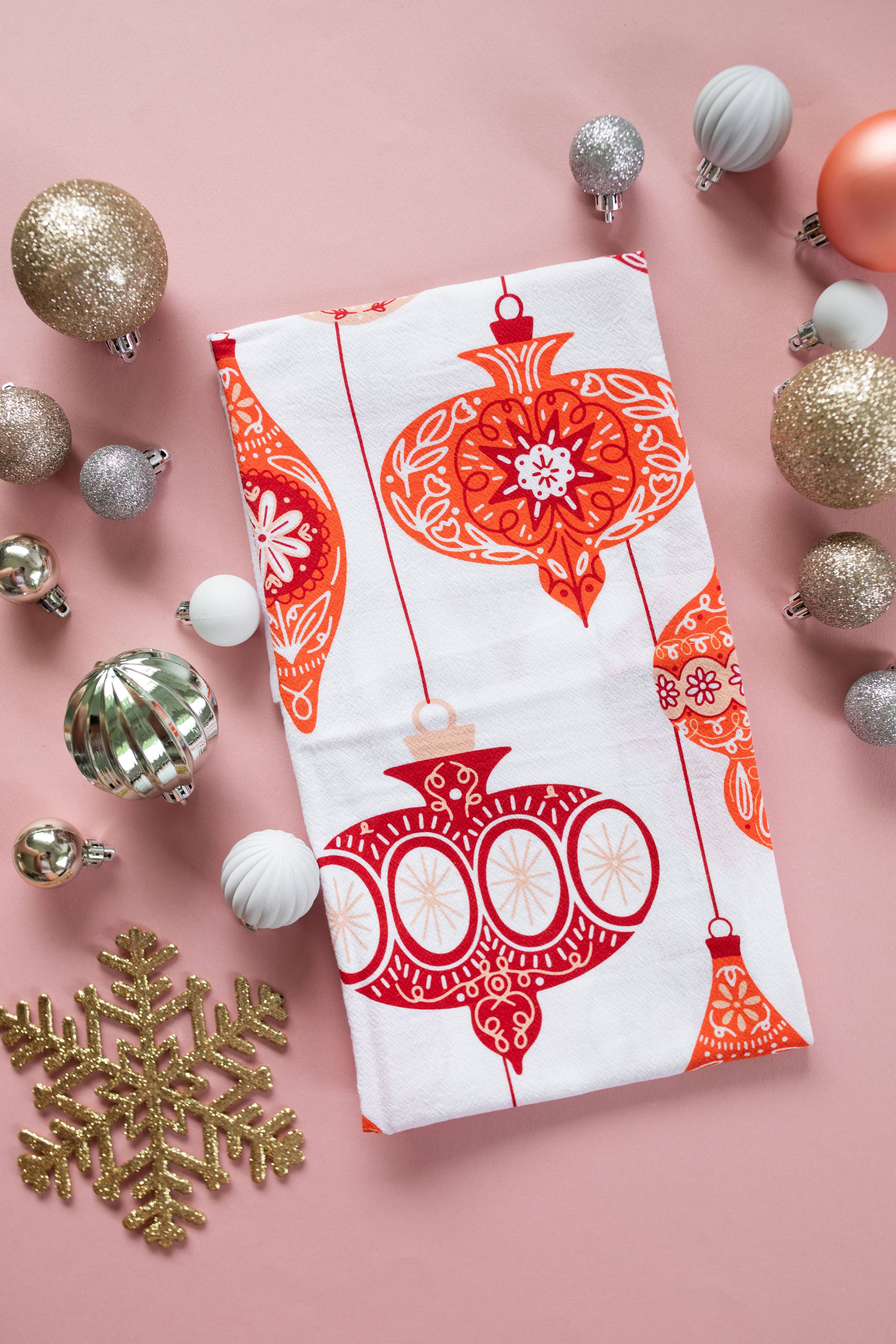 Holiday Ornament Cotton Tea Towel
