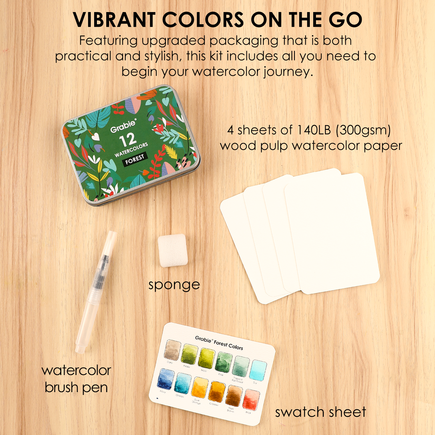 Forest Color Watercolor Pocket Set Of 12 With Brush