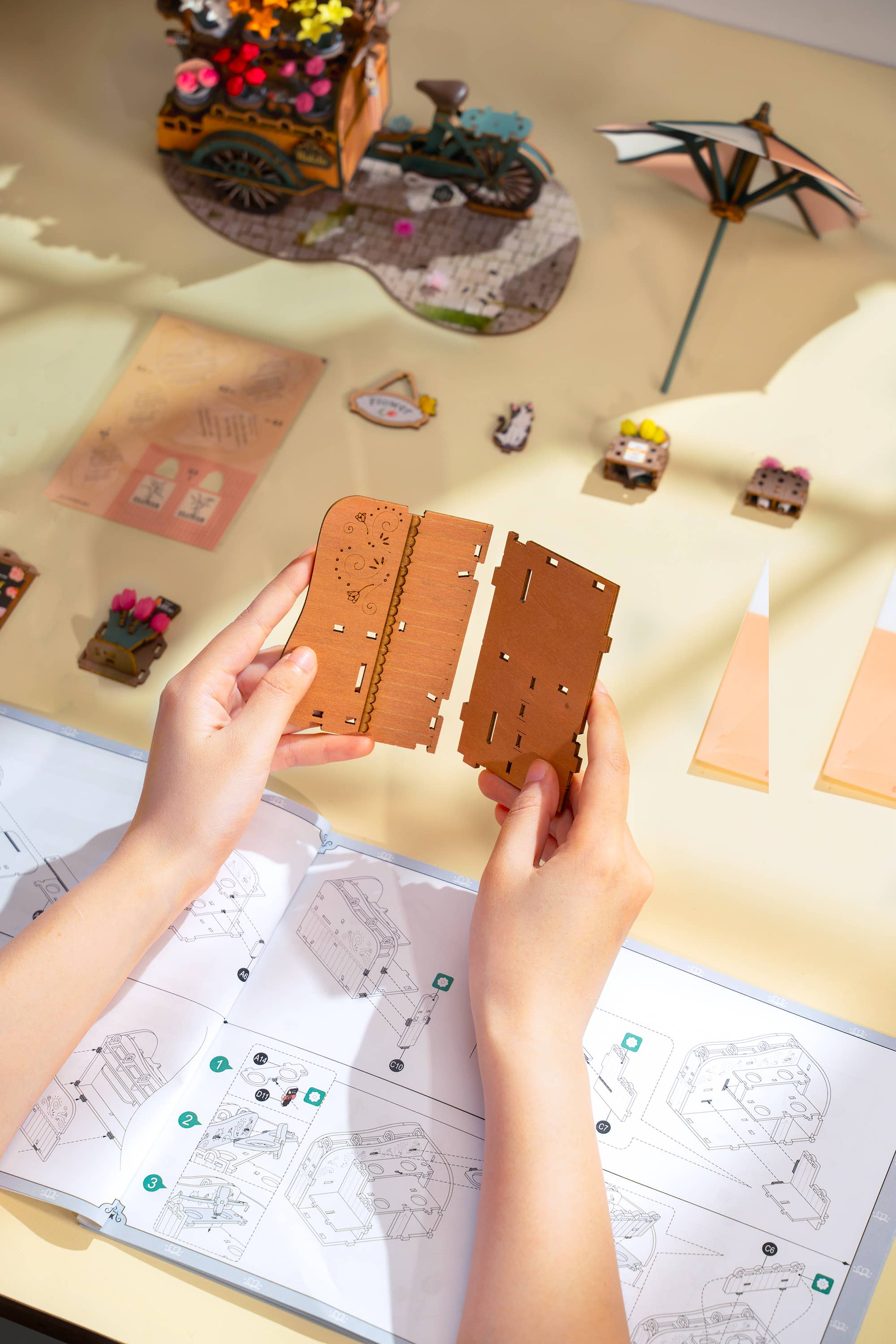 3D Wooden Puzzle: Blossom Cart