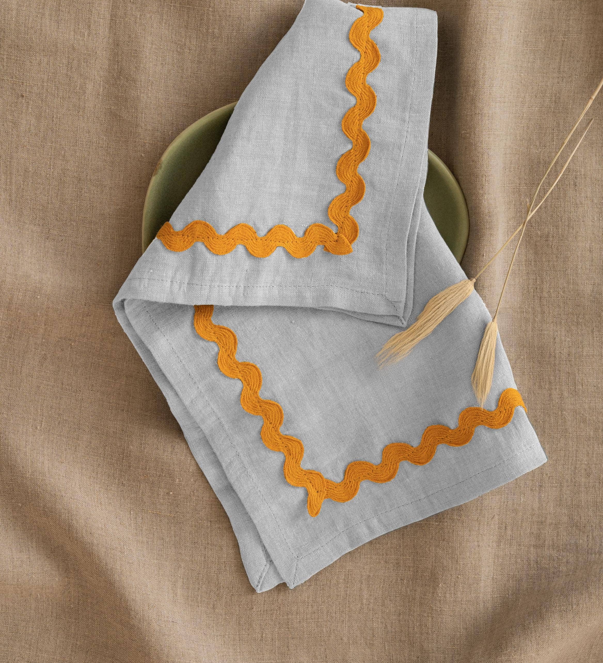 Yellow Lace Linen Napkins Set of 2 - Retro Green, Aqua Blue, Vanilla Sky