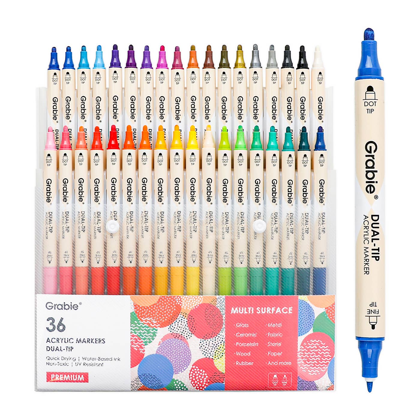 Dual Tip Dot & Fine Tip Acrylic Paint Marker Set Of 36