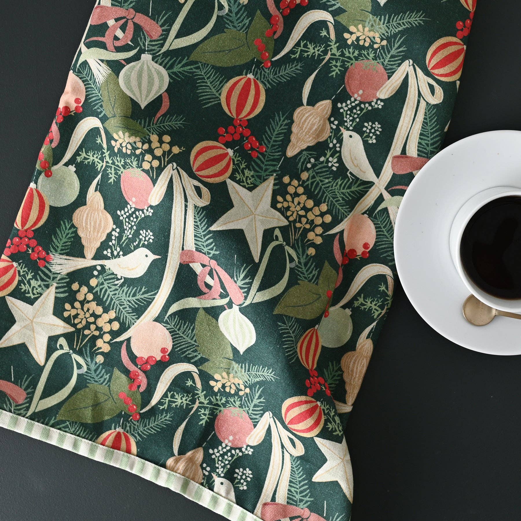 Ornaments and Bows Tea Towel