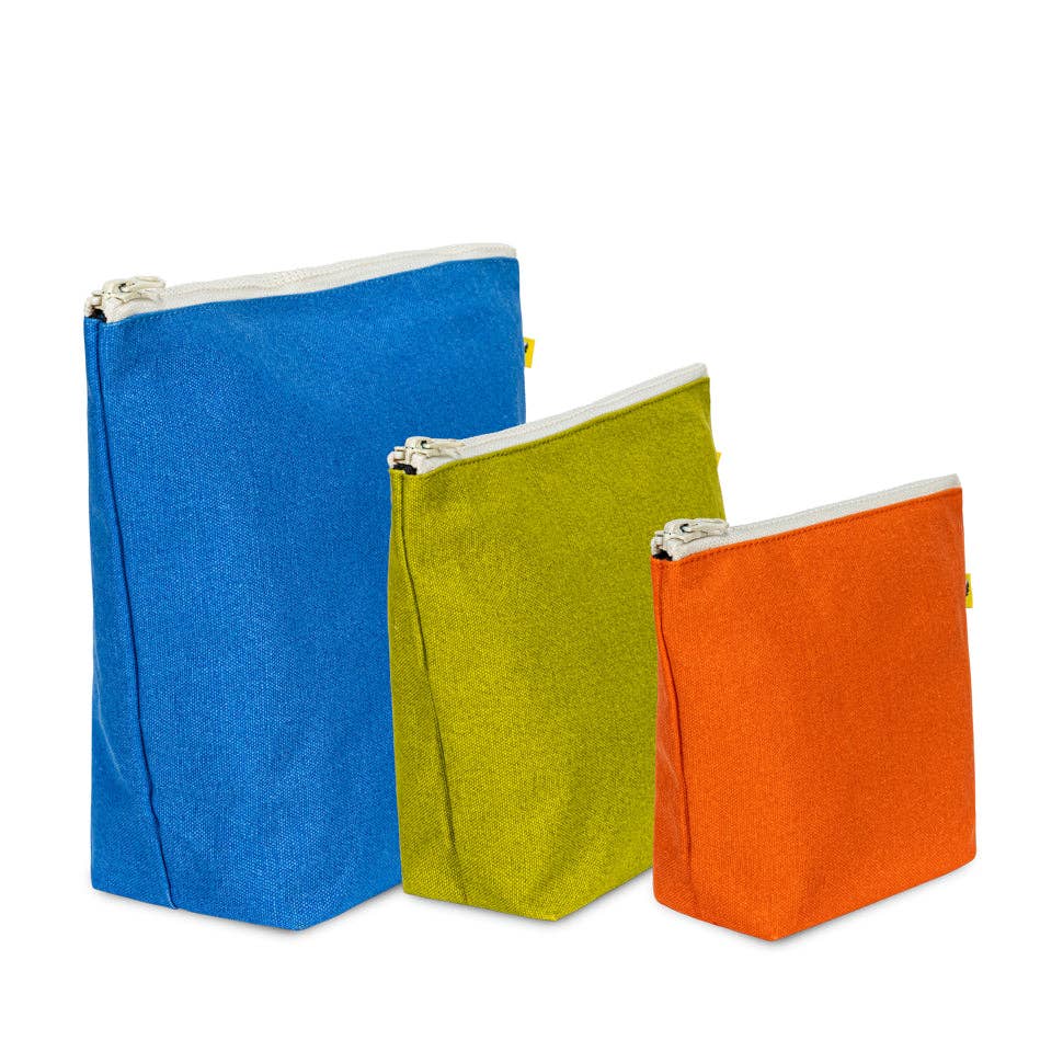 Zip Set of 3 Pouches - Solid Colors: Orange Citrus Cobalt