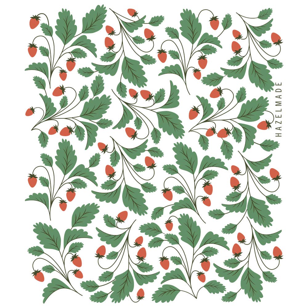 Strawberries Screenprinted Cotton Tea Towel
