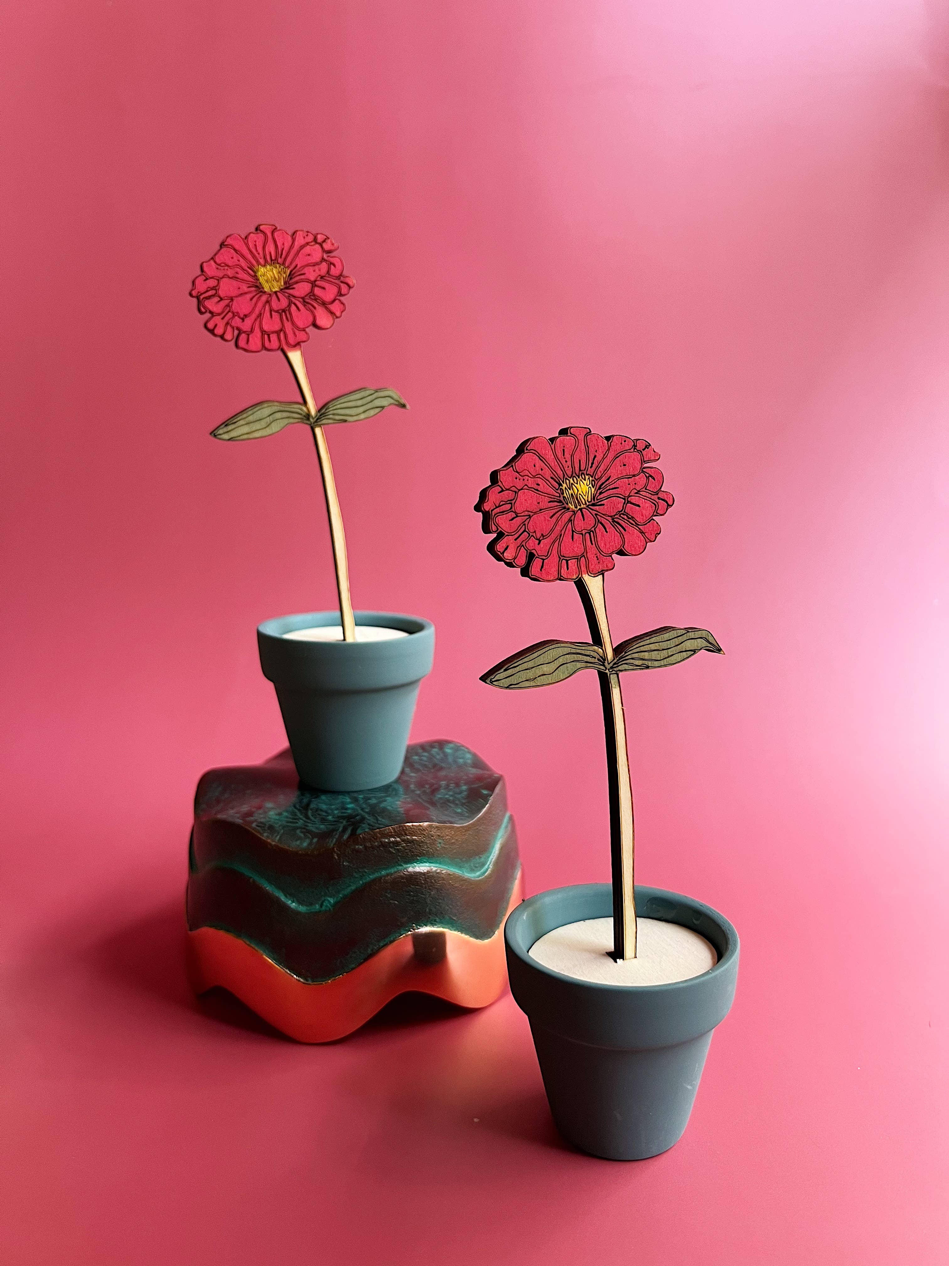 Hand Painted Wooden Flower- Zinnia