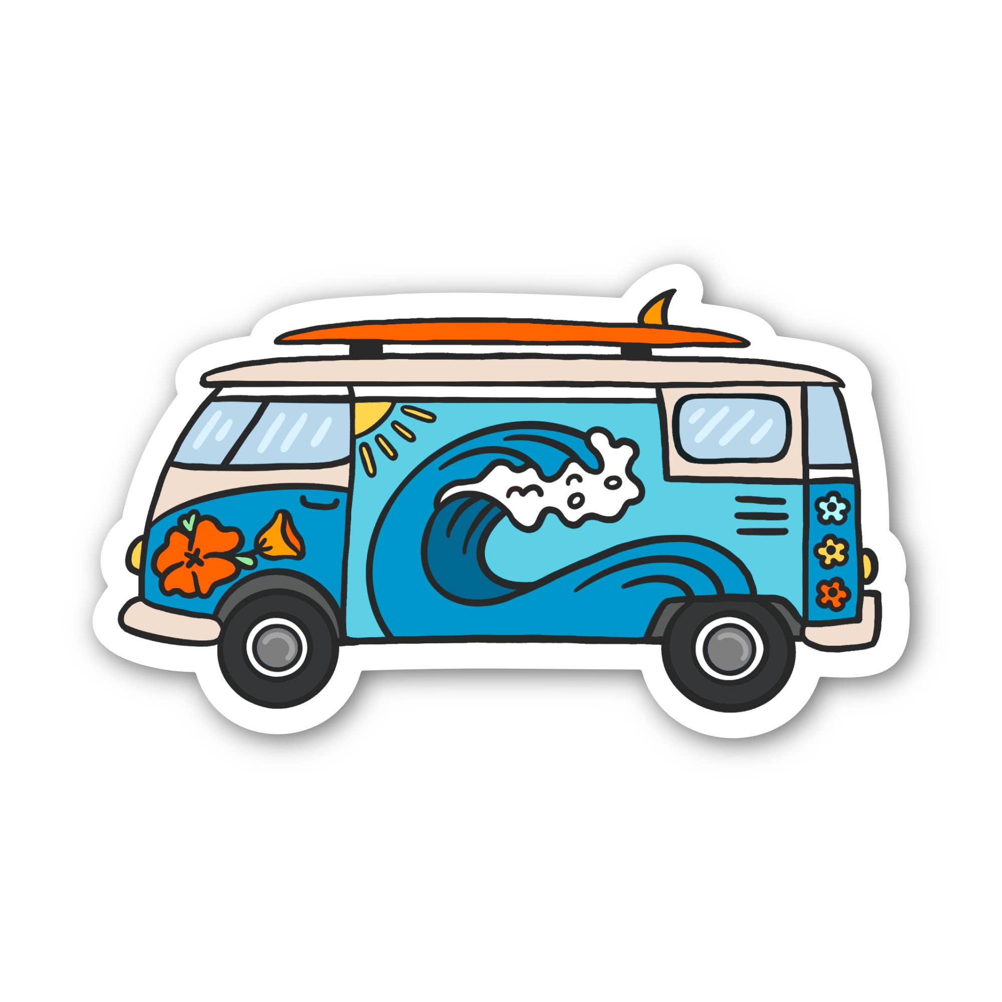 California Poppy Wave Surf Van Sticker