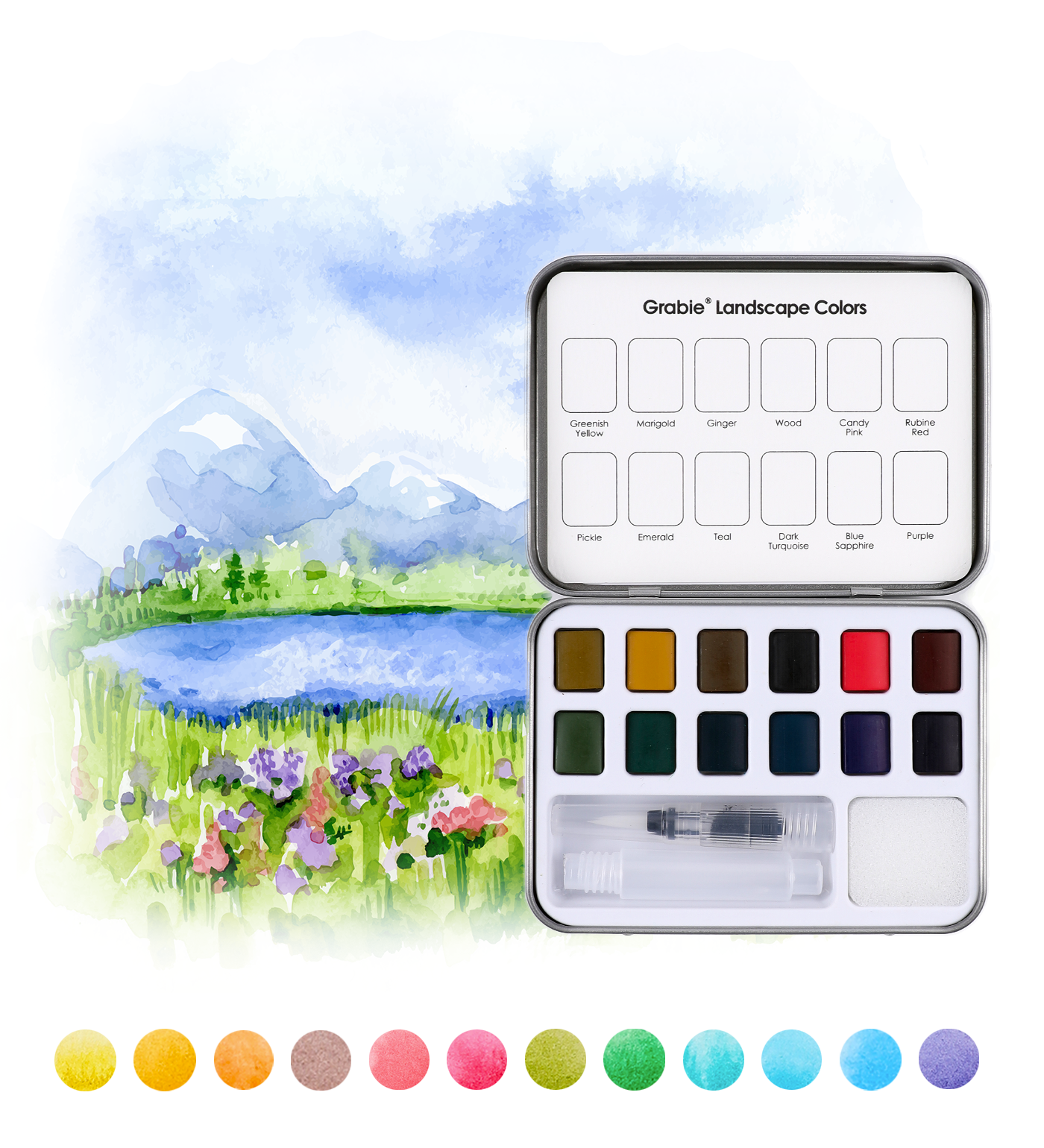 Watercolor Pocket Set Of 12 With Brush