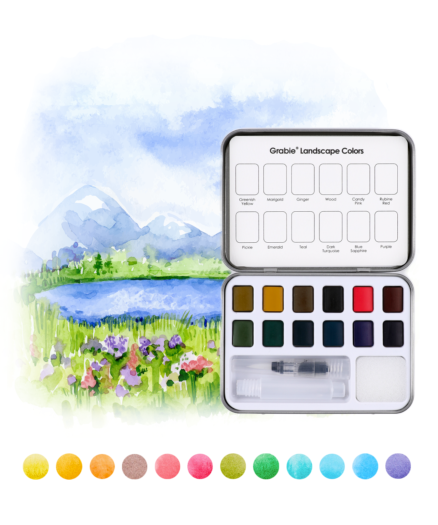 Watercolor Pocket Set Of 12 With Brush