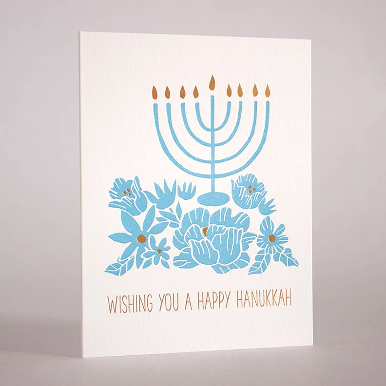 Happy Hanukkah Flower Menorah Card