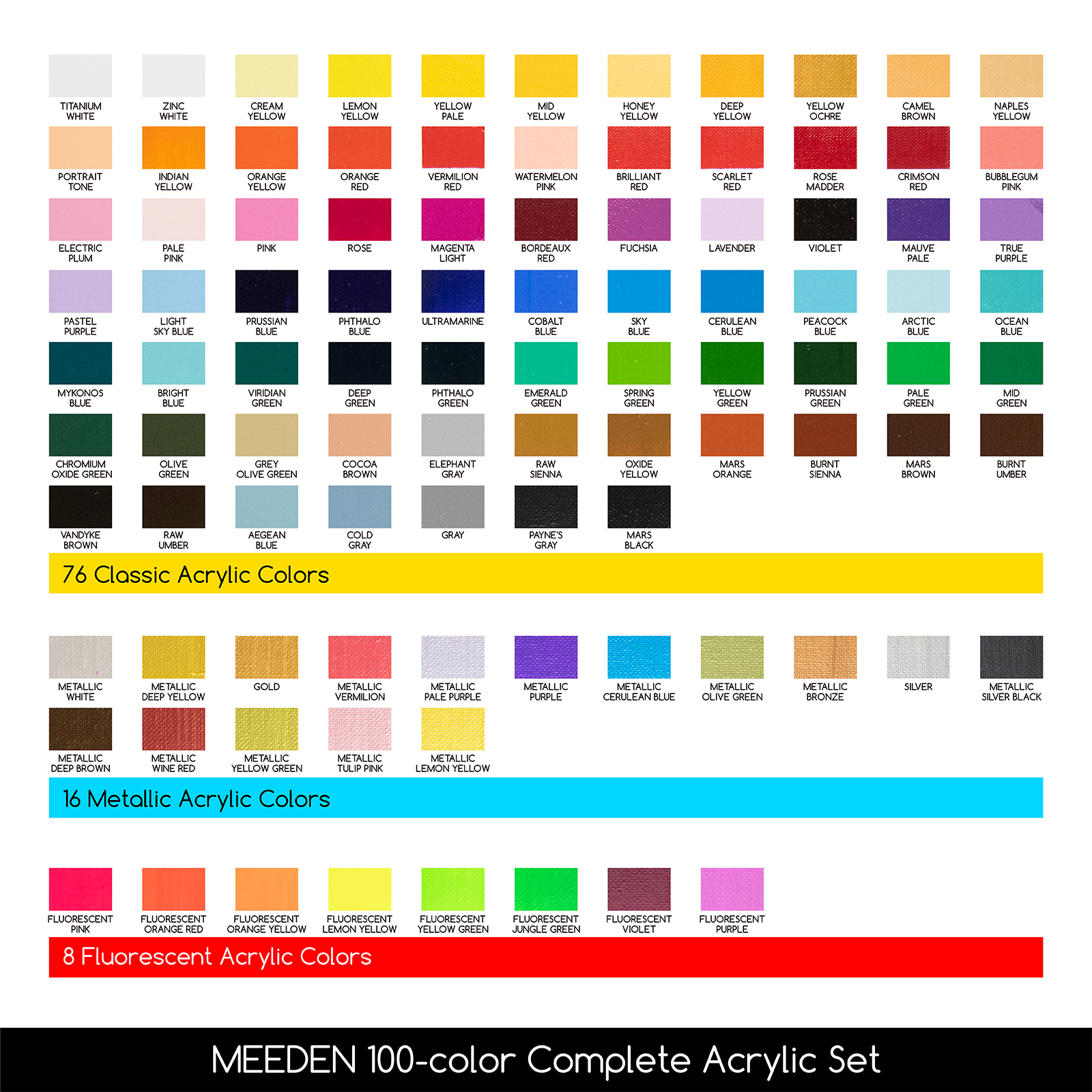 MEEDEN Heavy Body Acrylic Paint Sets - 100 Colors Acrylic Paint Tubes