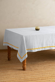 Minimalist Yellow Lace Linen Tablecloth: Aqua Blue or Retro Green