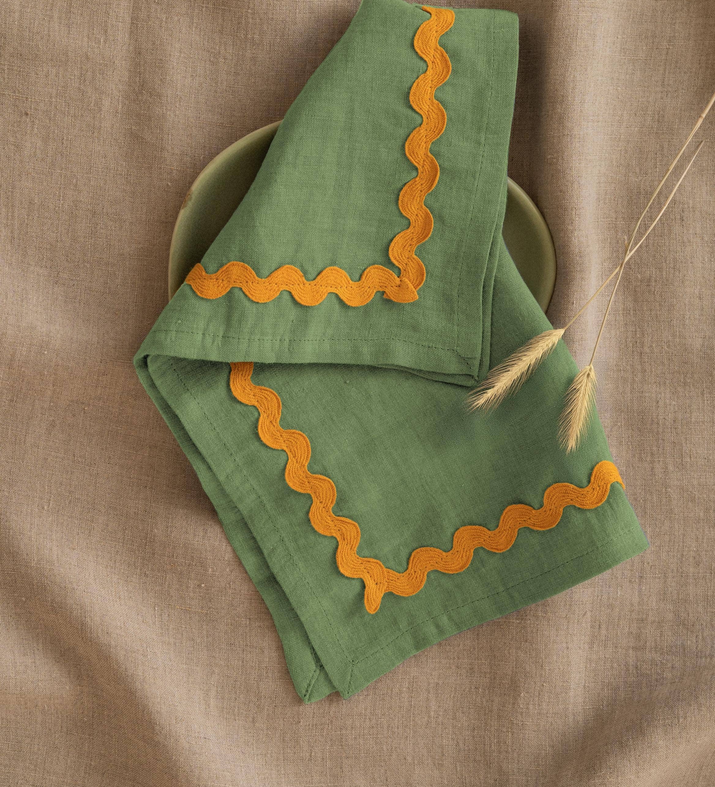 Yellow Lace Linen Napkins Set of 2 - Retro Green, Aqua Blue, Vanilla Sky