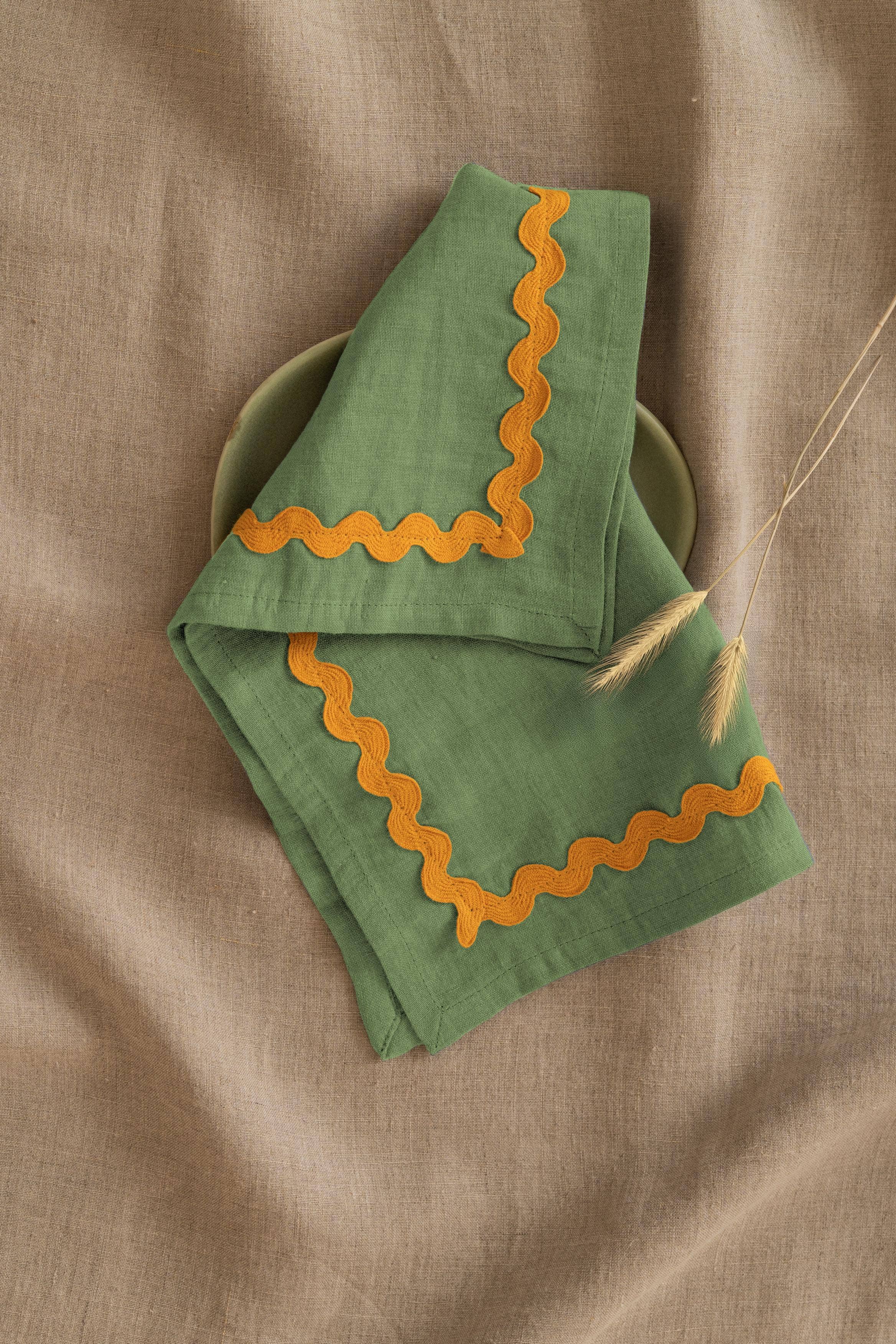 Yellow Lace Linen Napkins Set of 2 - Retro Green, Aqua Blue, Vanilla Sky