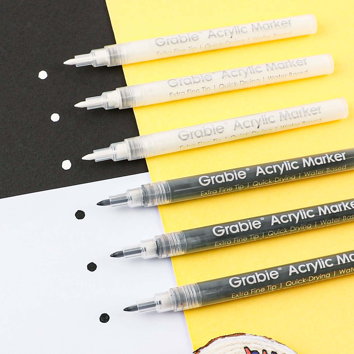 Black & White Extra Fine Tip Acrylic Paint Marker -  Set Of 6