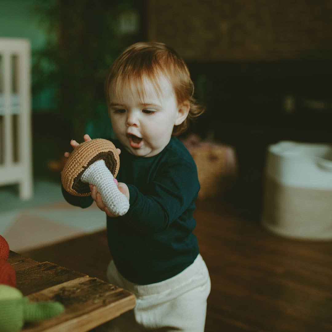 Brown Mushroom Pretend Play Food Rattle