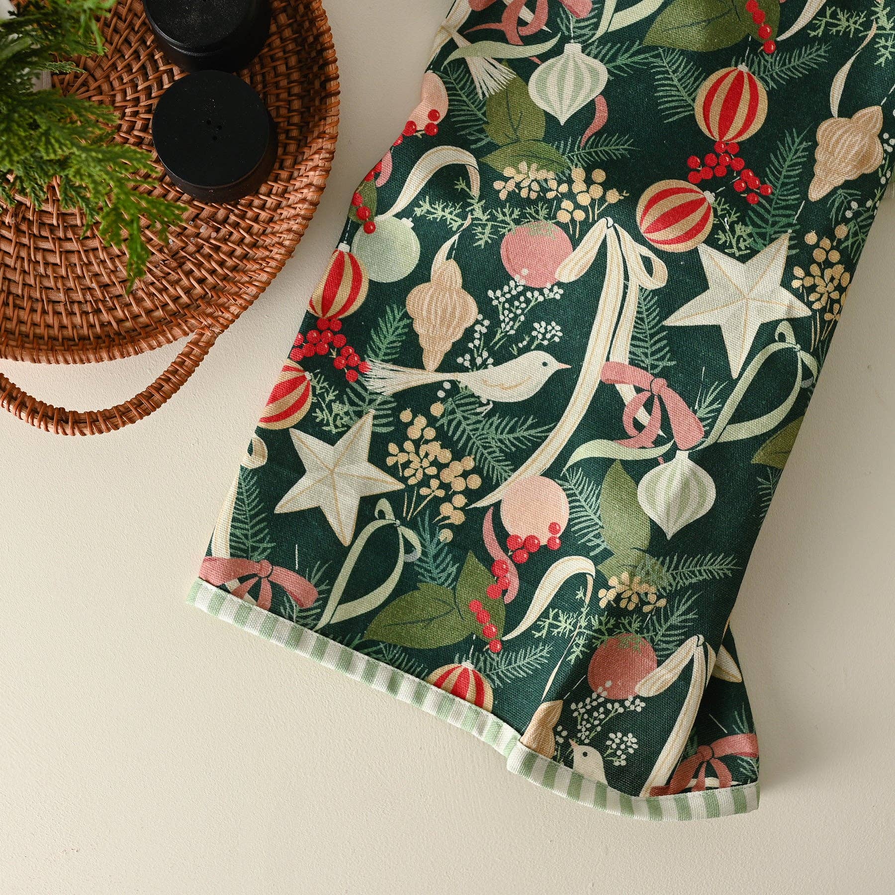 Ornaments and Bows Tea Towel