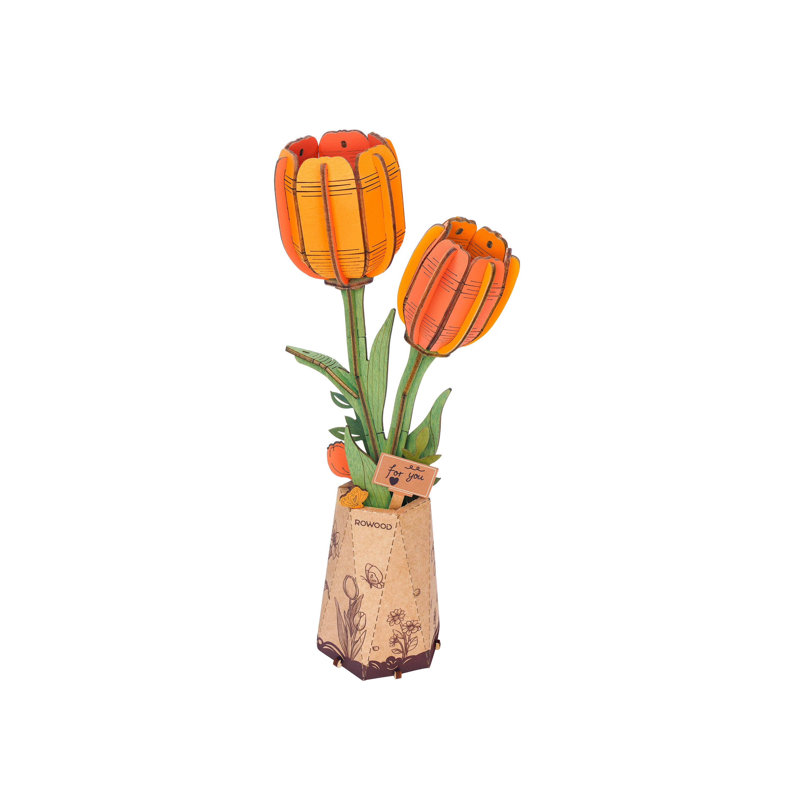 3D Wooden Flower Puzzle: Orange Tulip