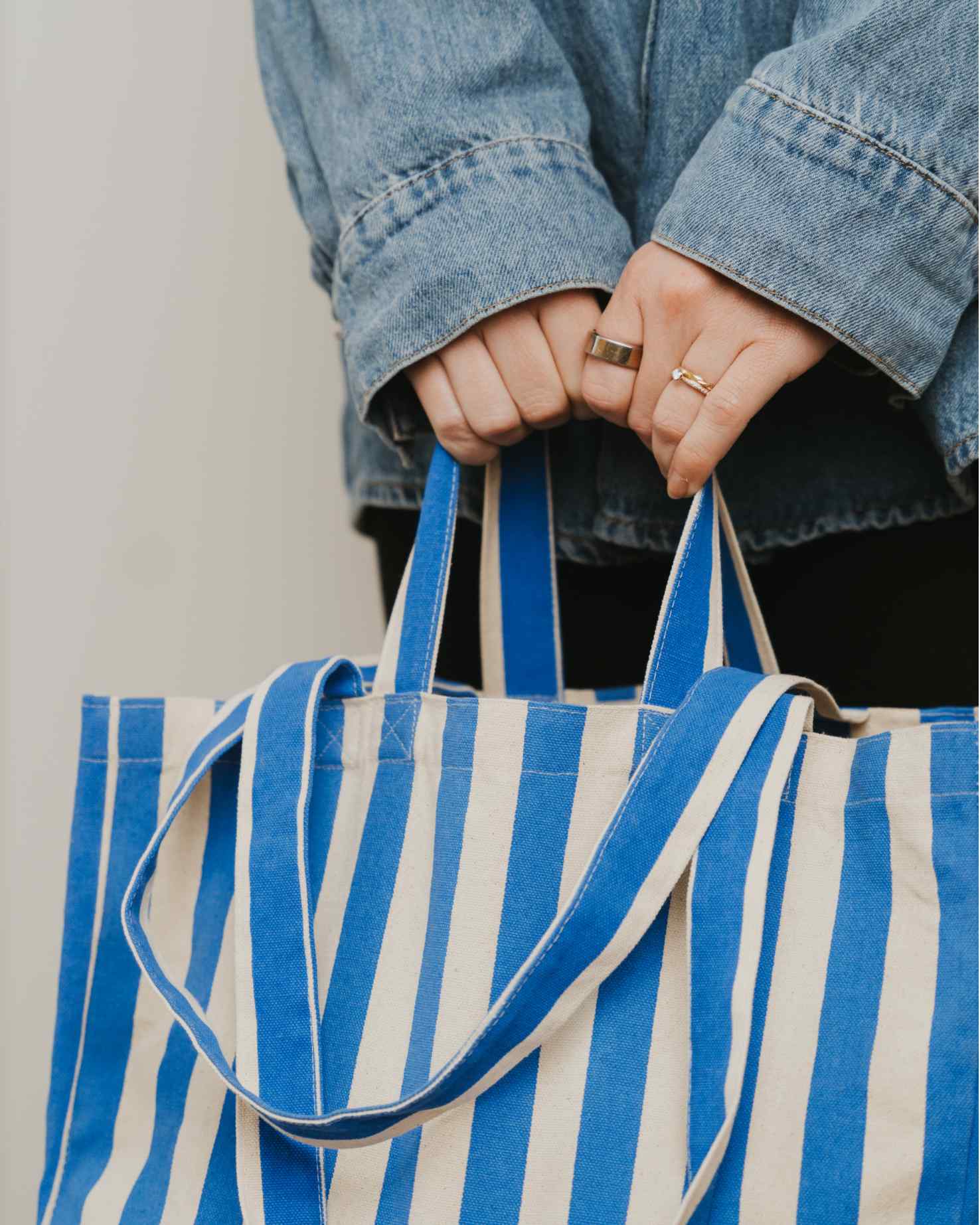 Organic Striped Tote Bag - Blue and White