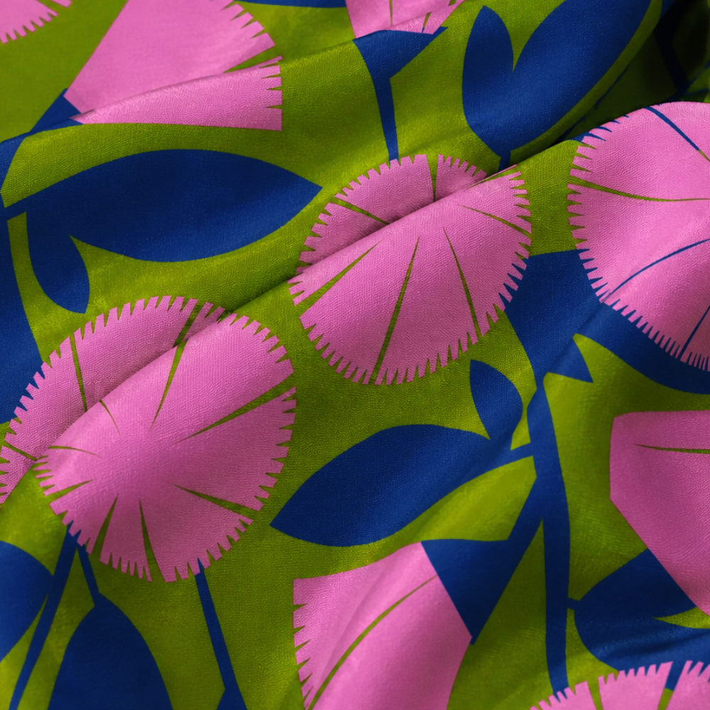 Pink & Green Dianthus Flora 100% Silk Scarf