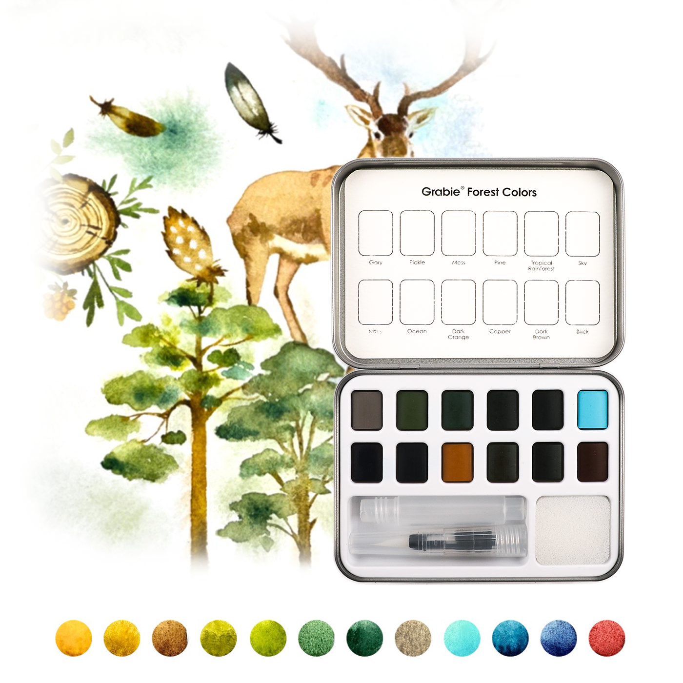 Forest Color Watercolor Pocket Set Of 12 With Brush