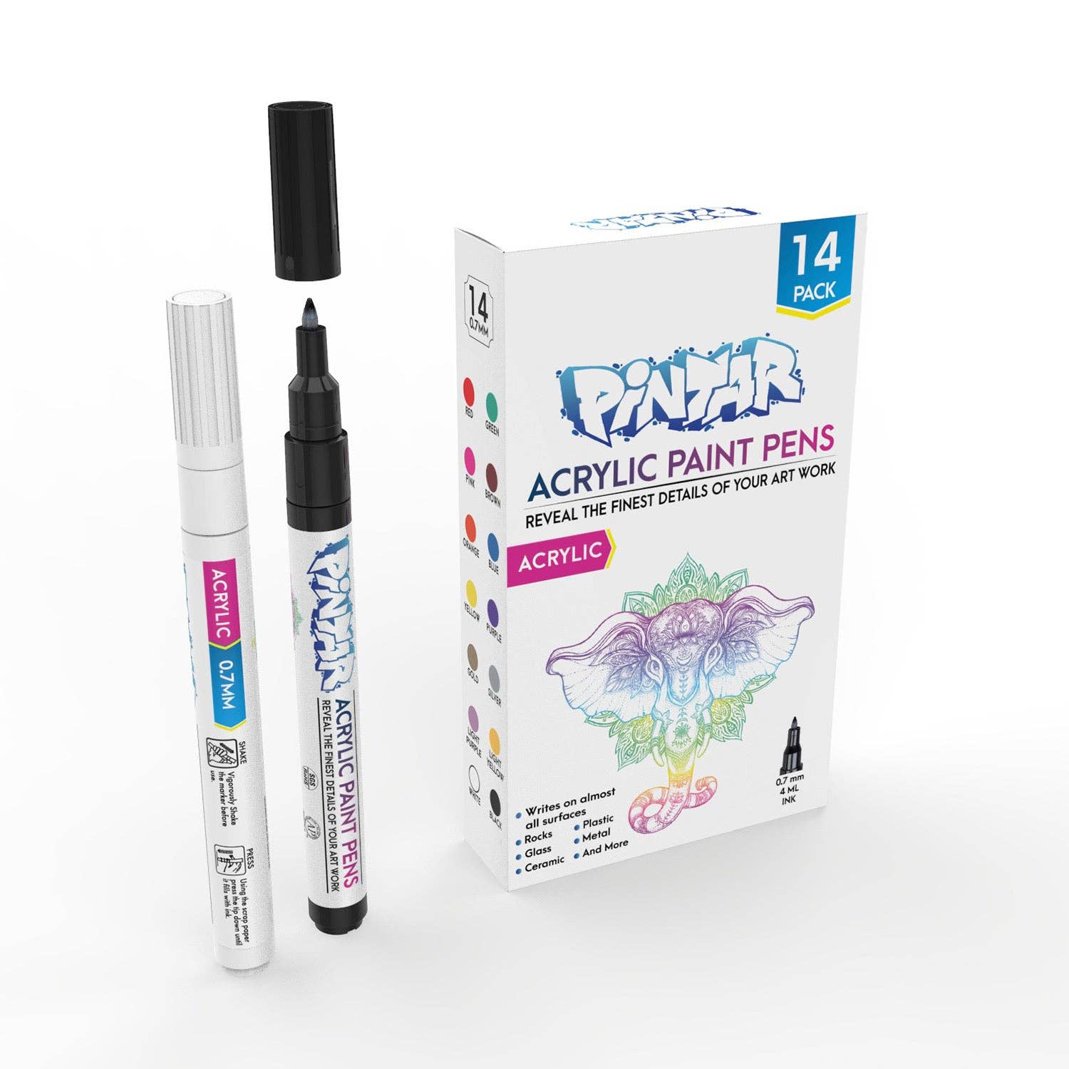 Pintar 14 Pack Fine Point Acrylic Paint Pens