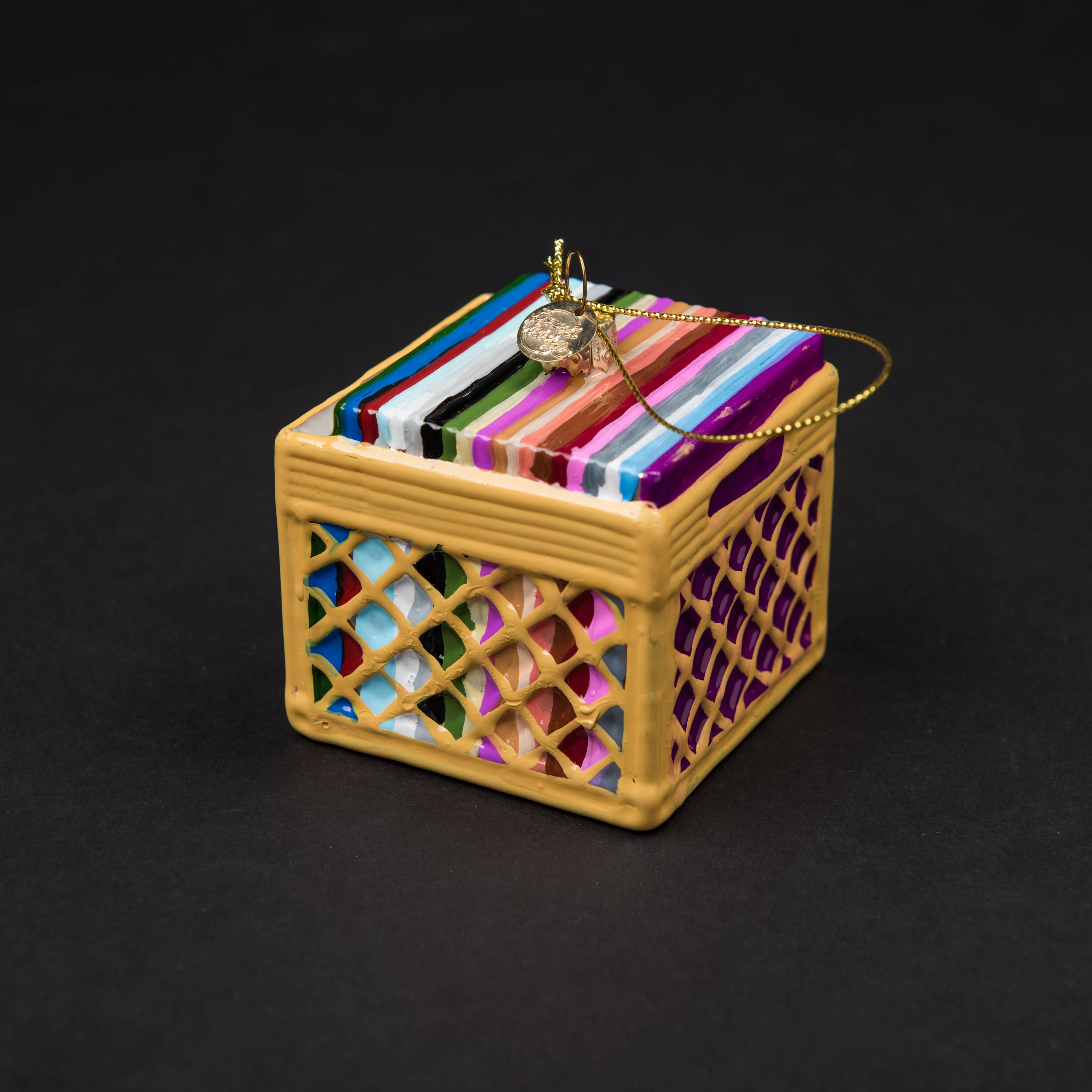 Record Crate Holiday Glass Ornament