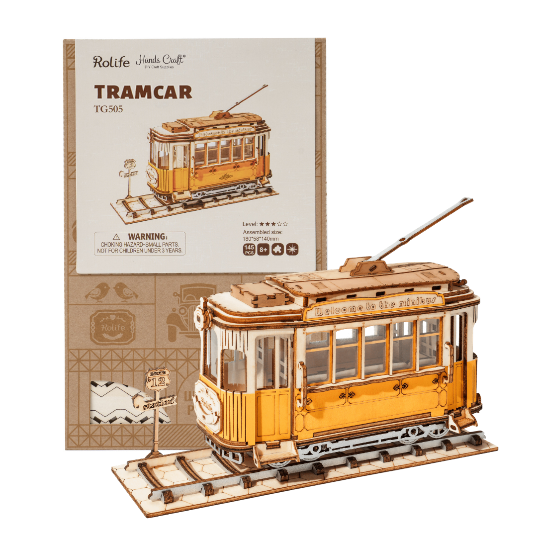 3D Laser Cut Wooden Puzzle: Tramcar