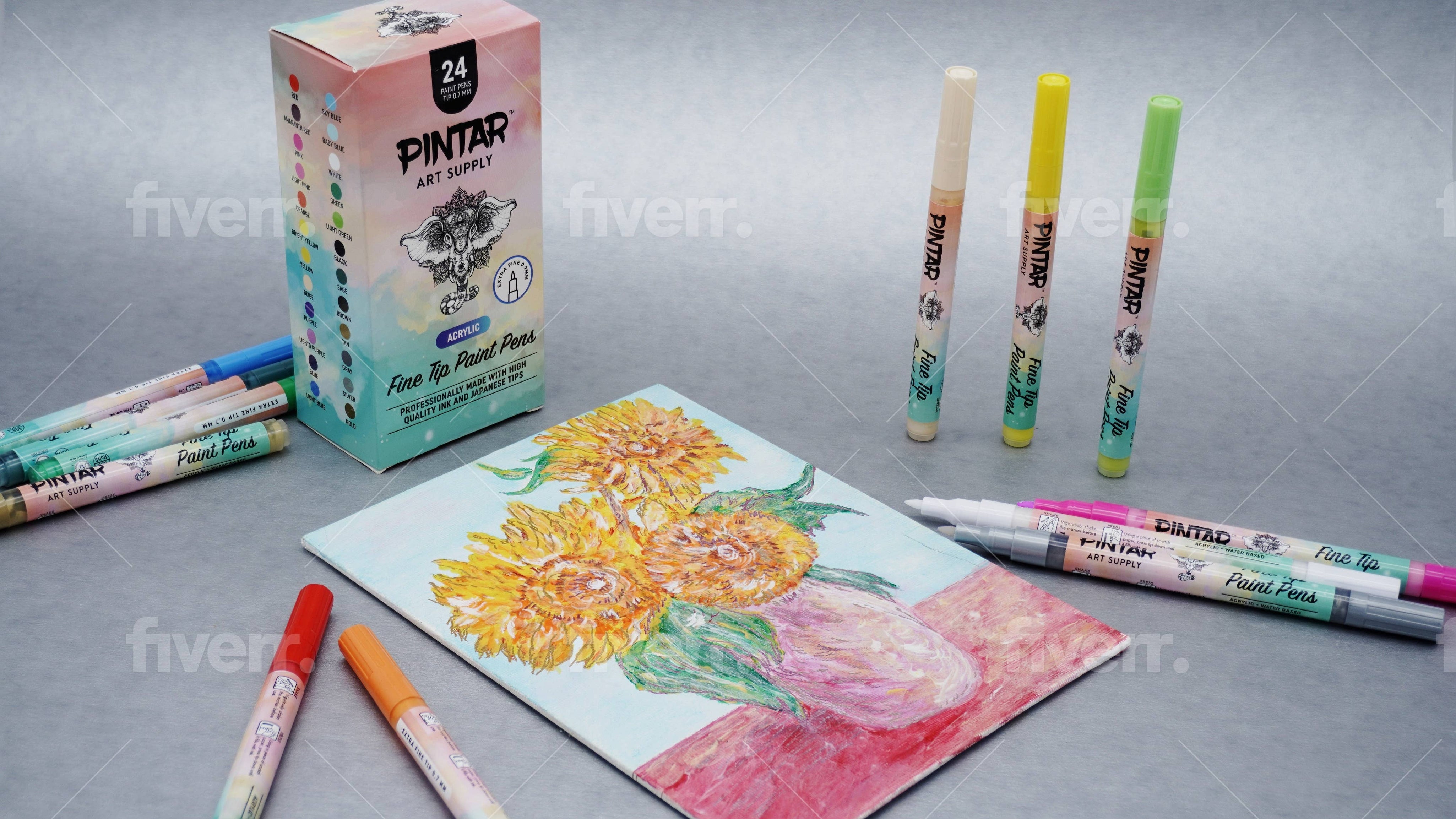Pintar Acrylic Paint Markers - 24 Pack With 0.7 mm Tips