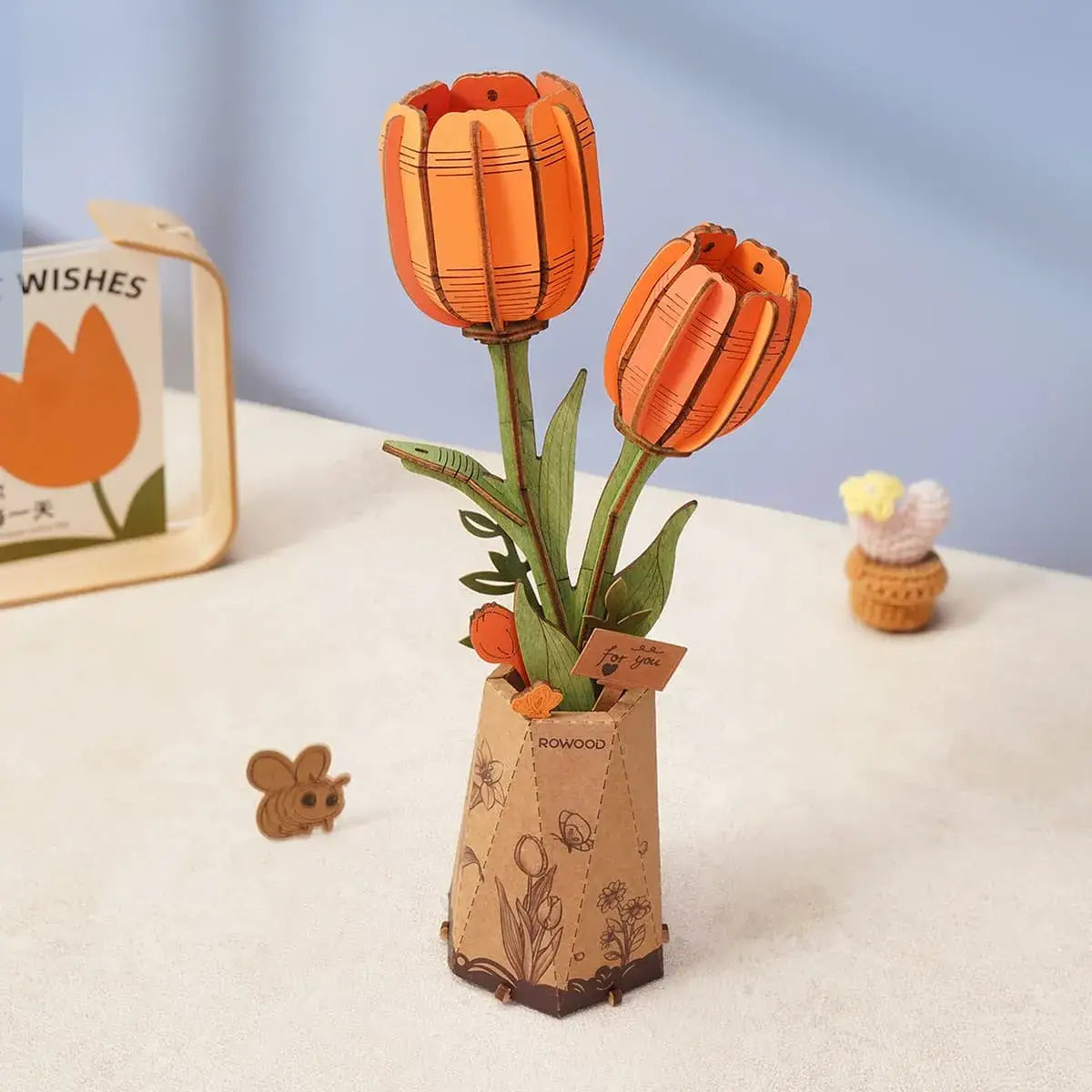 3D Wooden Flower Puzzle: Orange Tulip