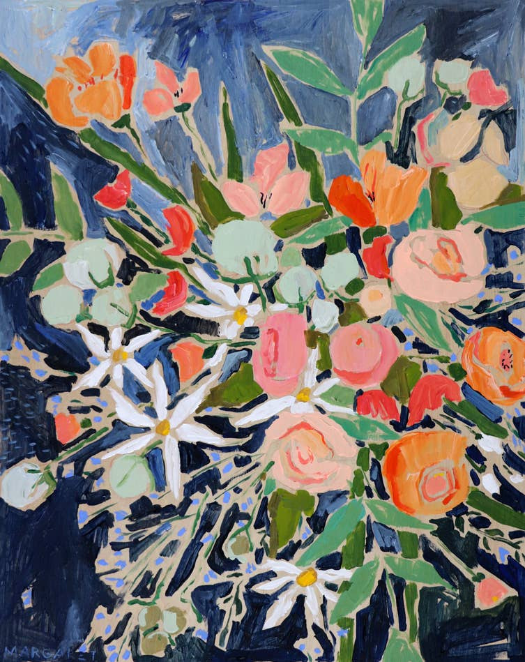 Bright Flowers On Navy 8x10 Print