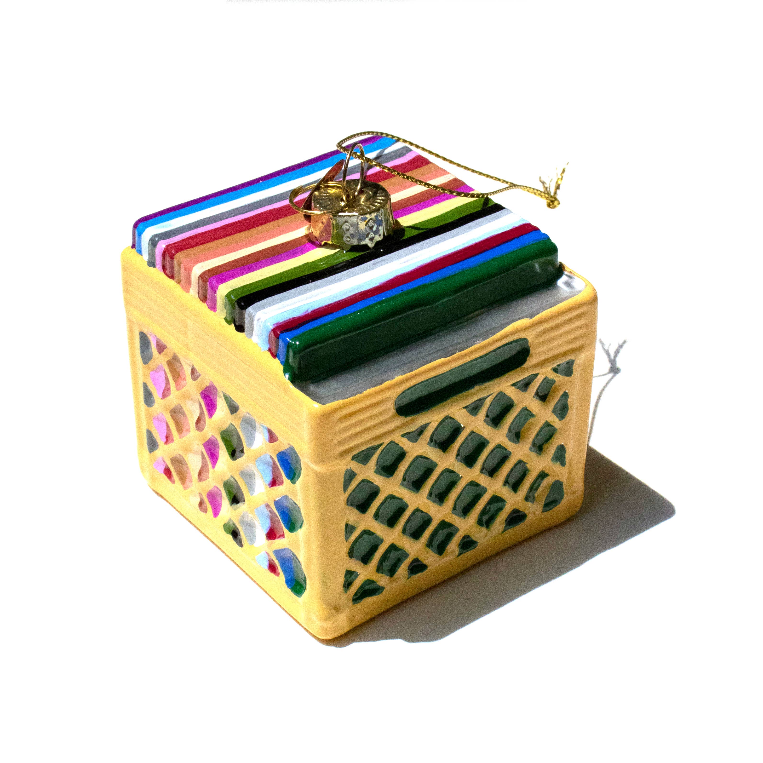Record Crate Holiday Glass Ornament