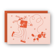 Winter Babe Walking Dog Letterpress Greeting Card