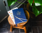 Navy Blue | Gold Floral Embossed Linen Sketchbook