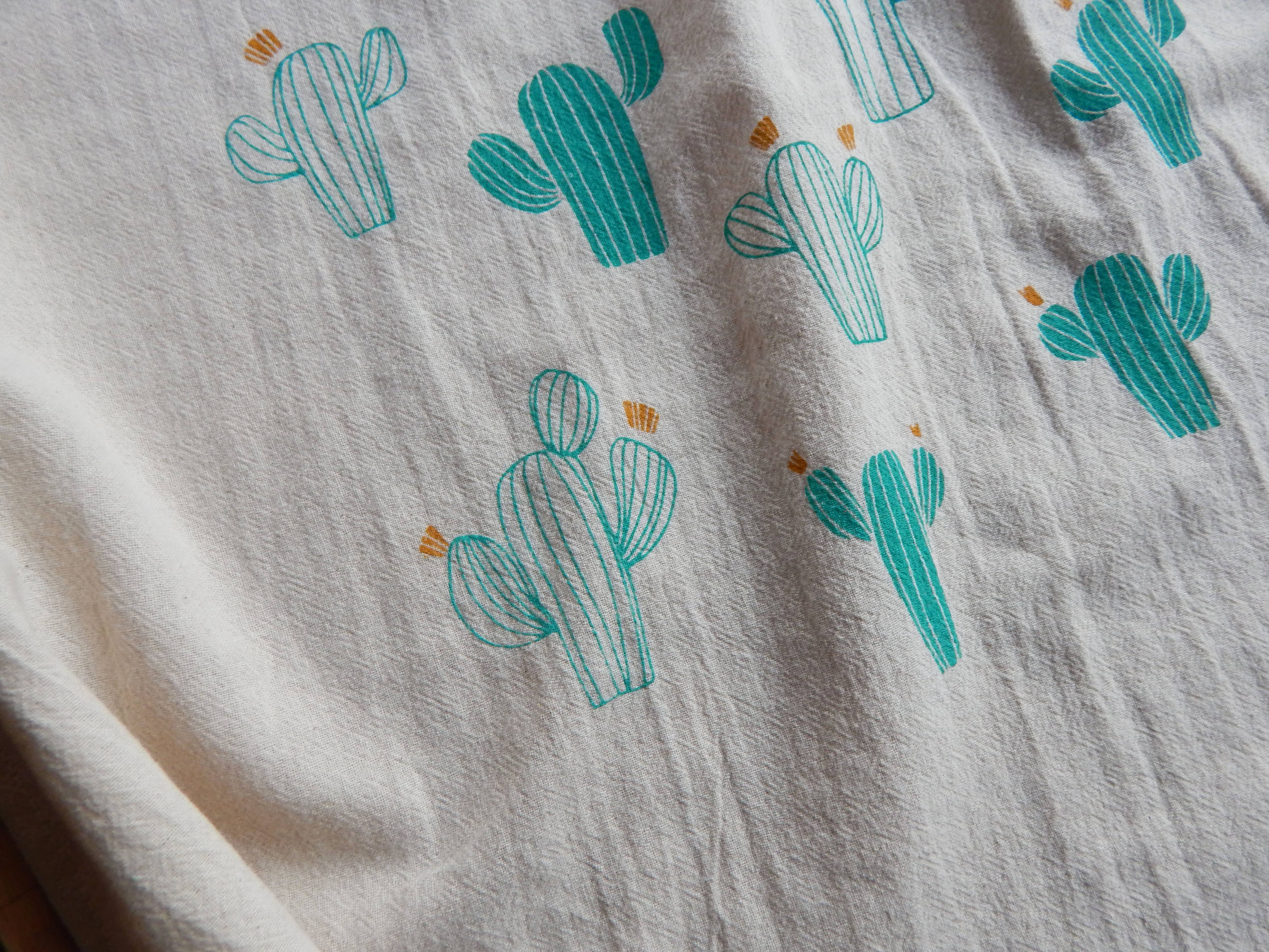 Cacti Towel, Handprinted Cotton Kitchen Towel