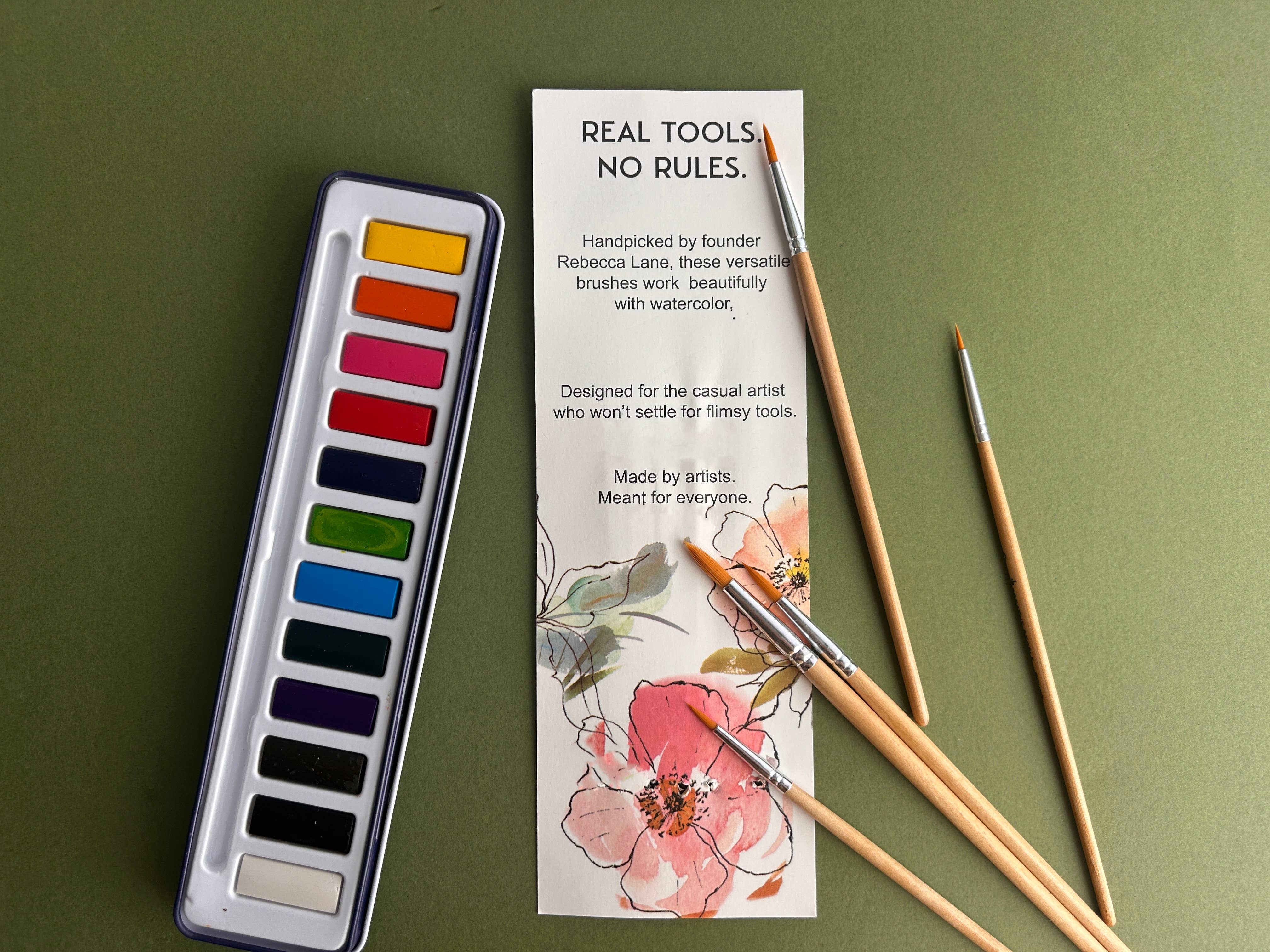 5-Piece Round Watercolor Brush Set, Full Range, Sizes 0-8