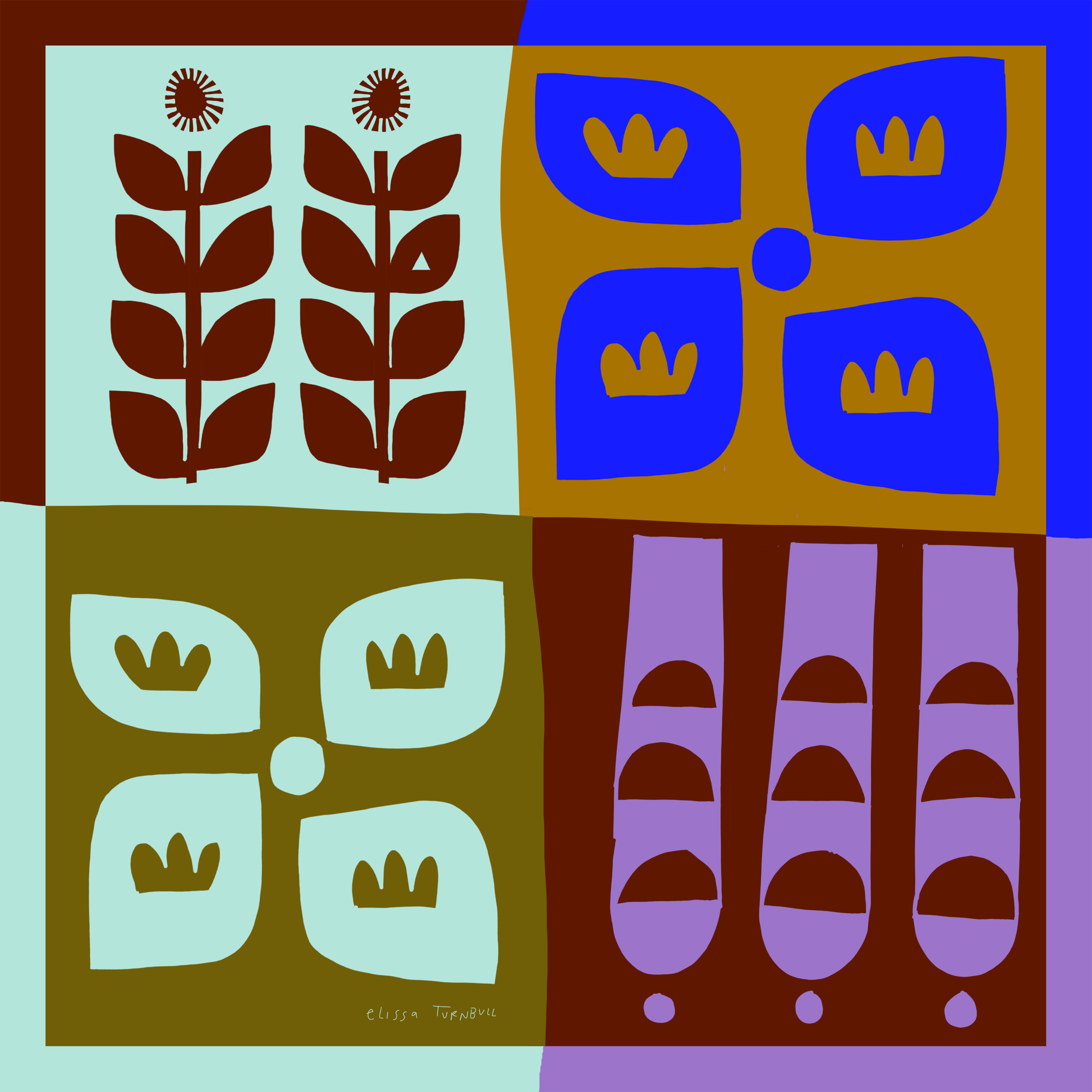 Botanical Colorblock 100% Silk Scarf