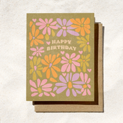 Happy Birthday Retro Flower Greeting Card