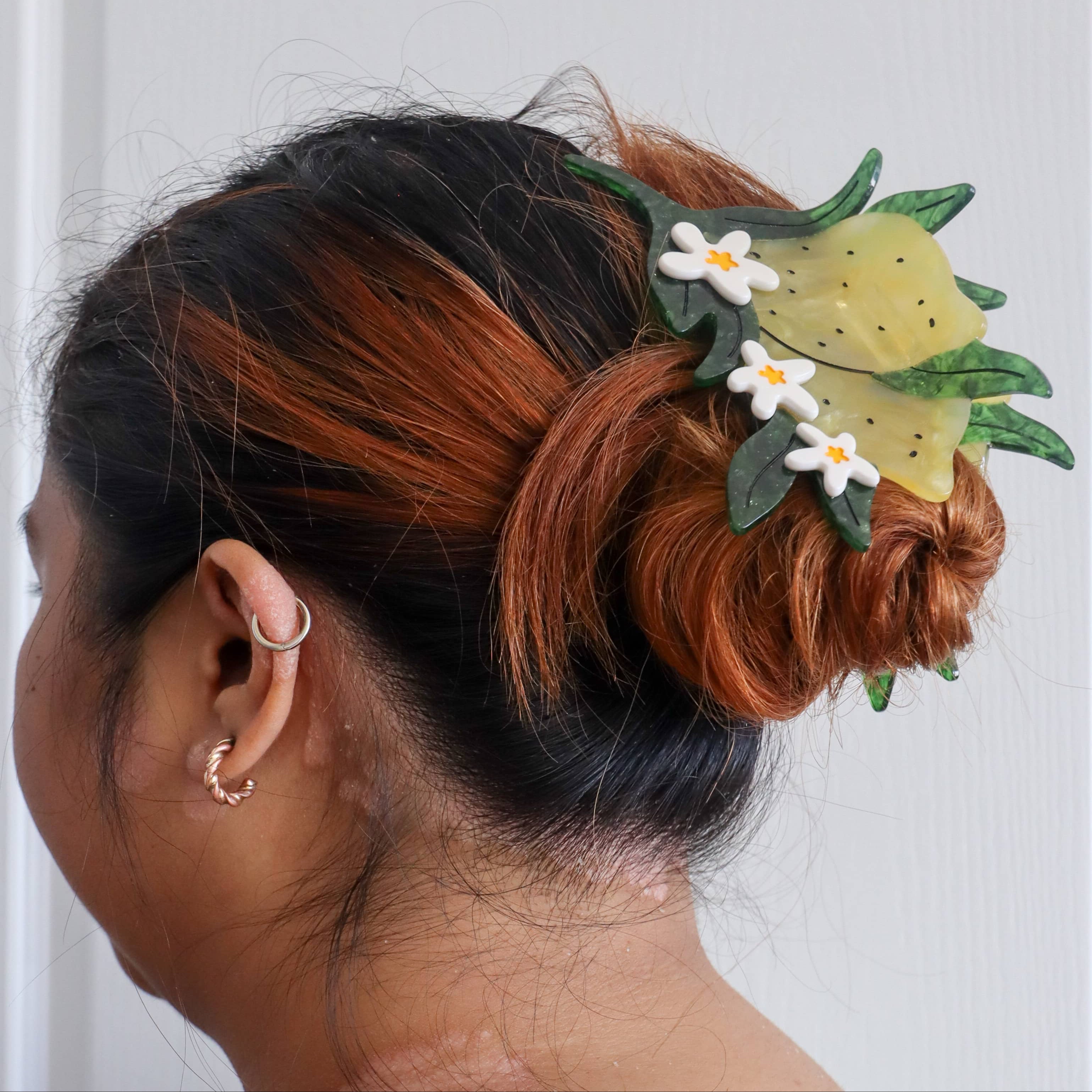 XL Lemon and Flowers Hair Claw Clip