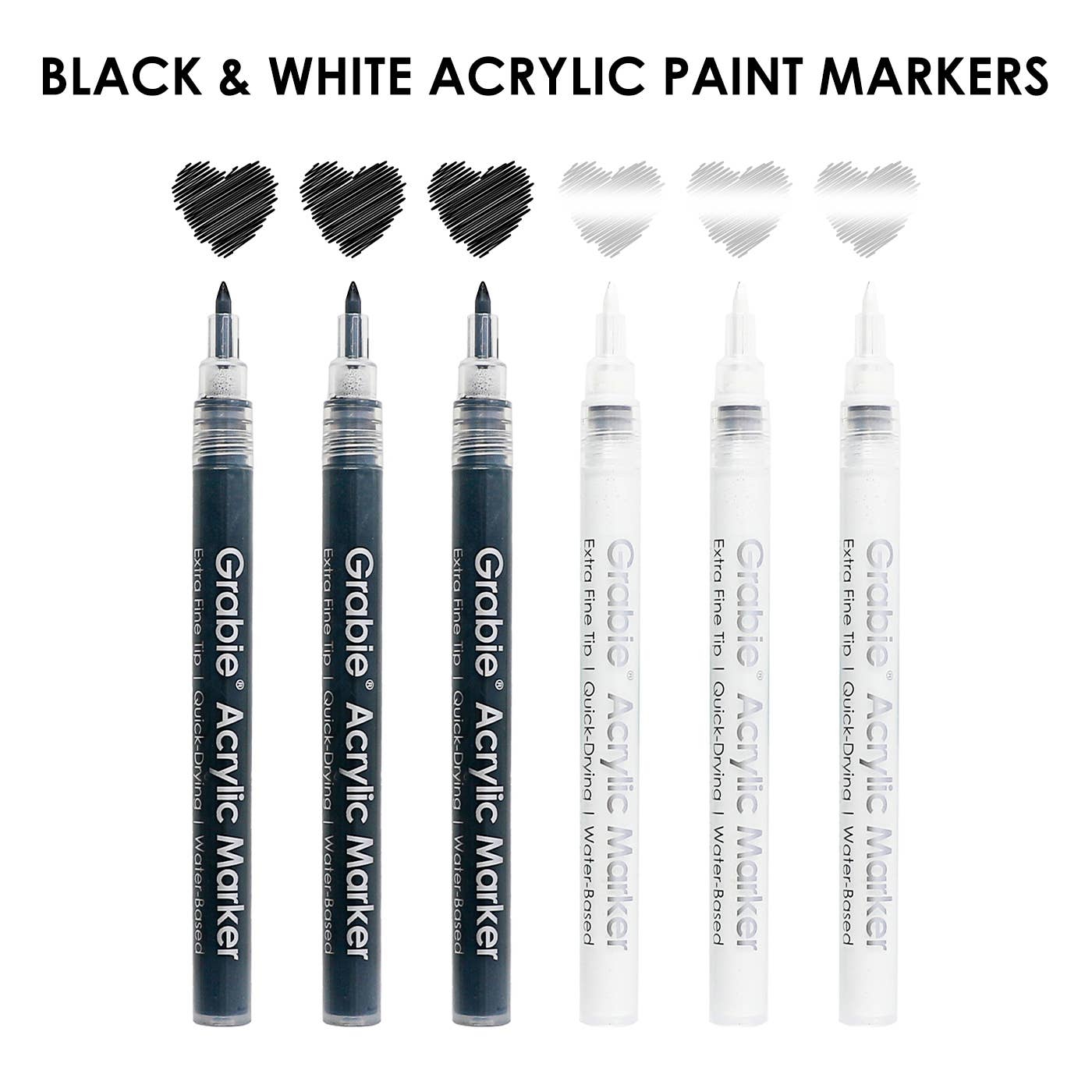 Black & White Extra Fine Tip Acrylic Paint Marker -  Set Of 6