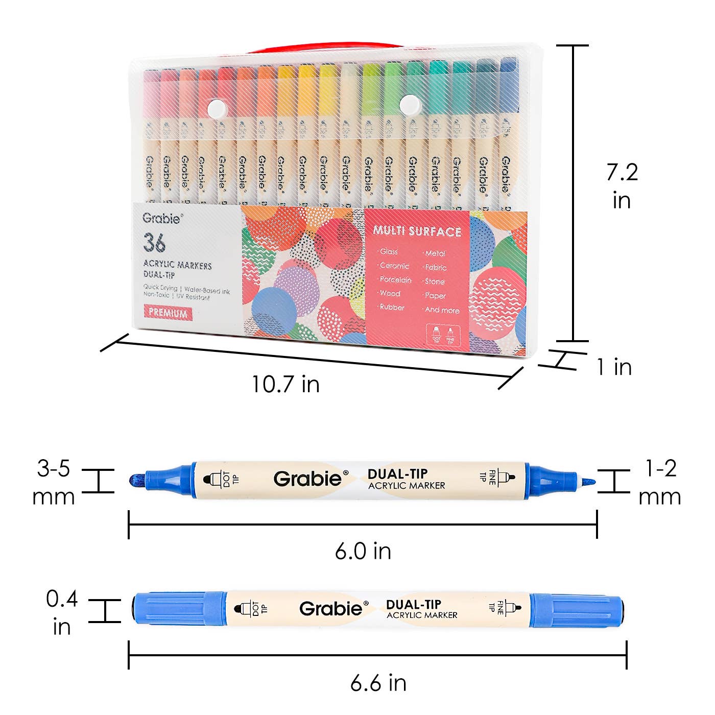 Dual Tip Dot & Fine Tip Acrylic Paint Marker Set Of 36