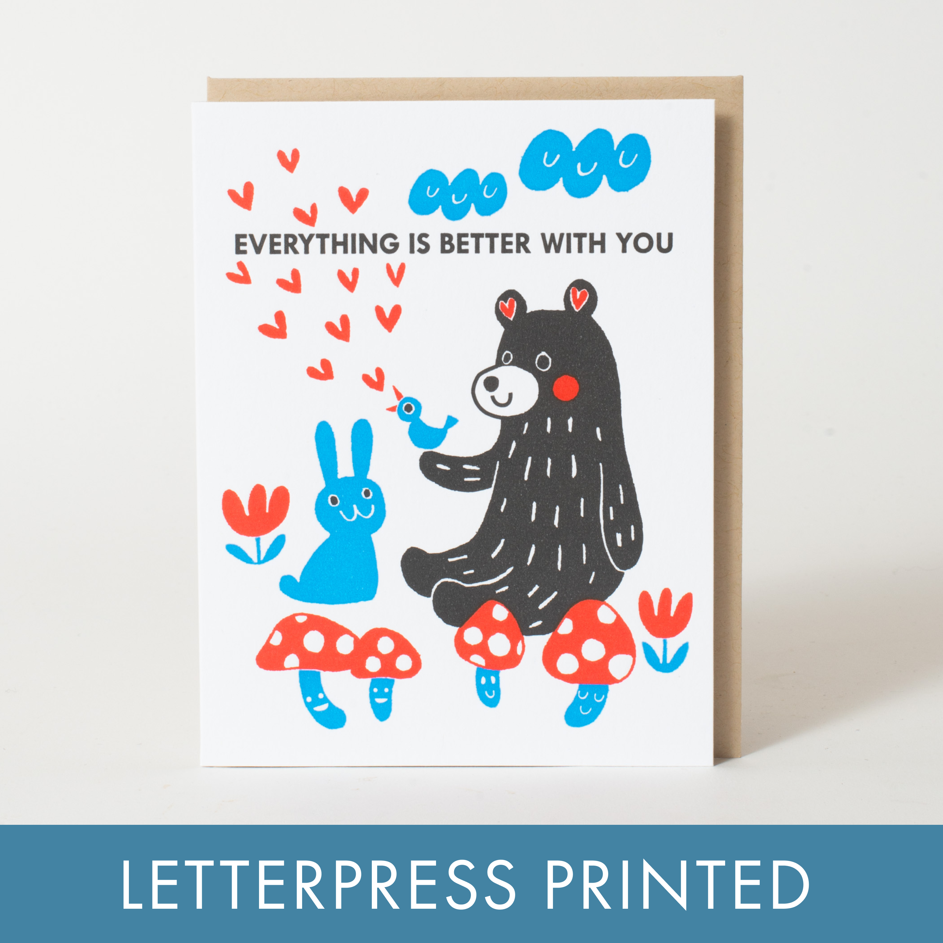 Better With You Letterpress Greeting Card by Fugu Fugu