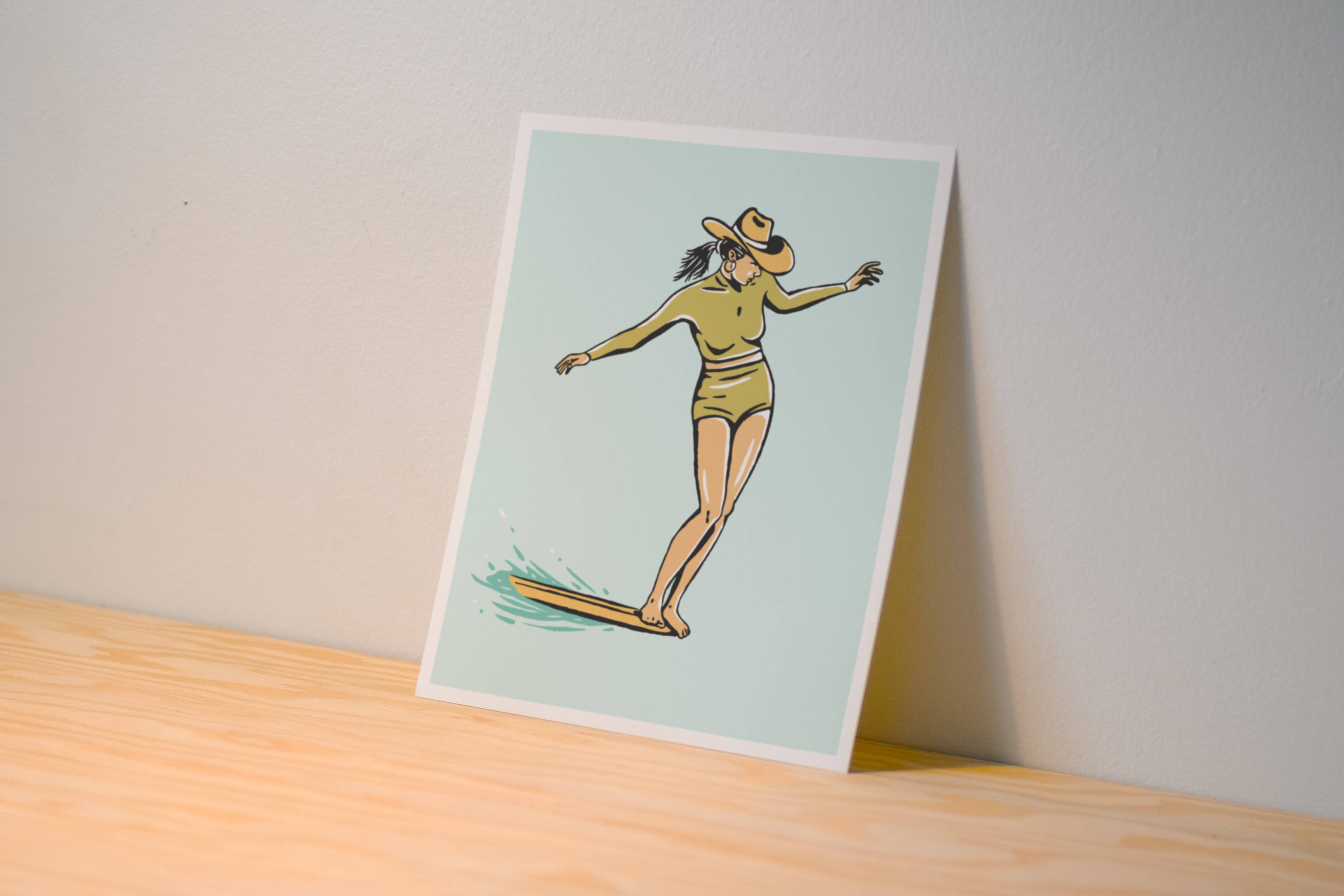 Kamin Tersieff - Surf Cowgirl - Nose Riding Print - Illustration Poster: 8x10