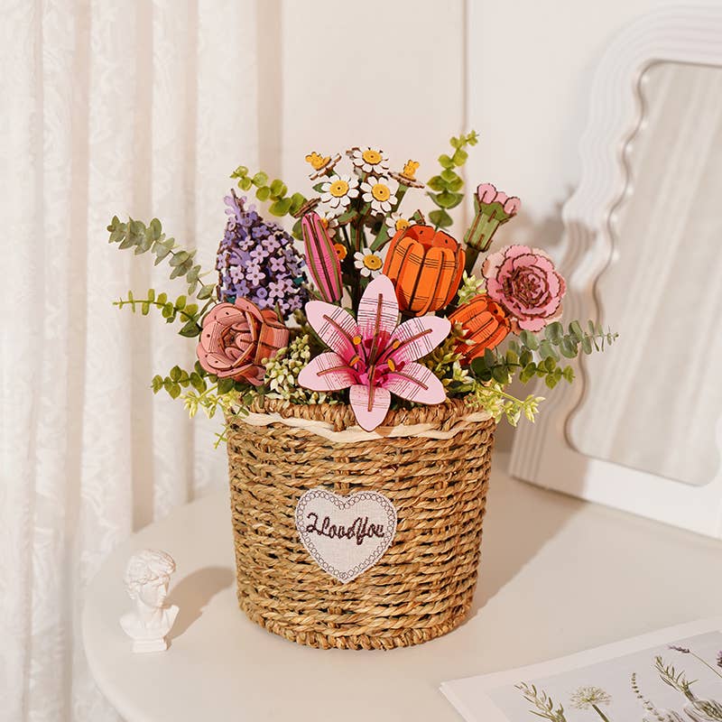 3D Wooden Flower Puzzle: Orange Tulip