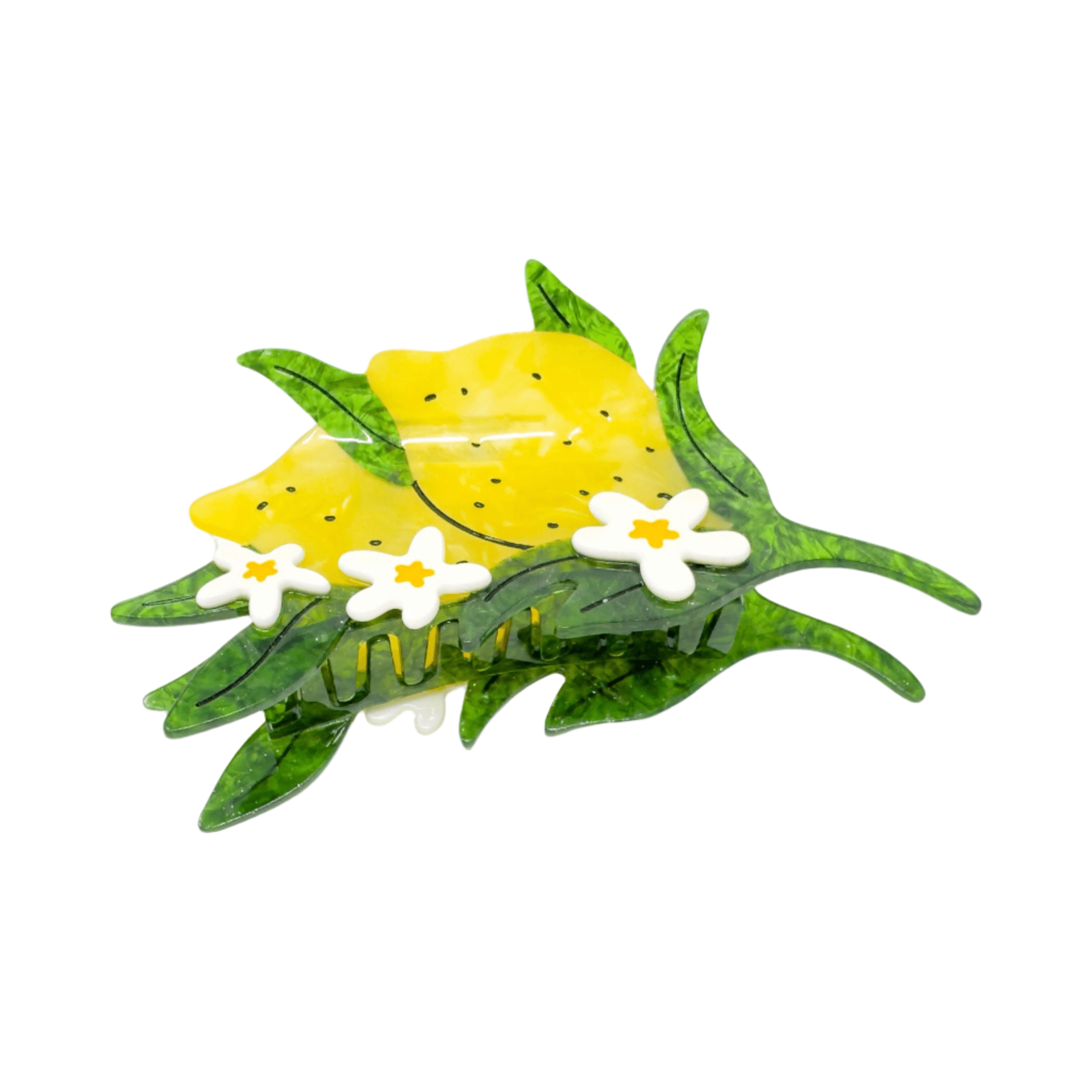 XL Lemon and Flowers Hair Claw Clip