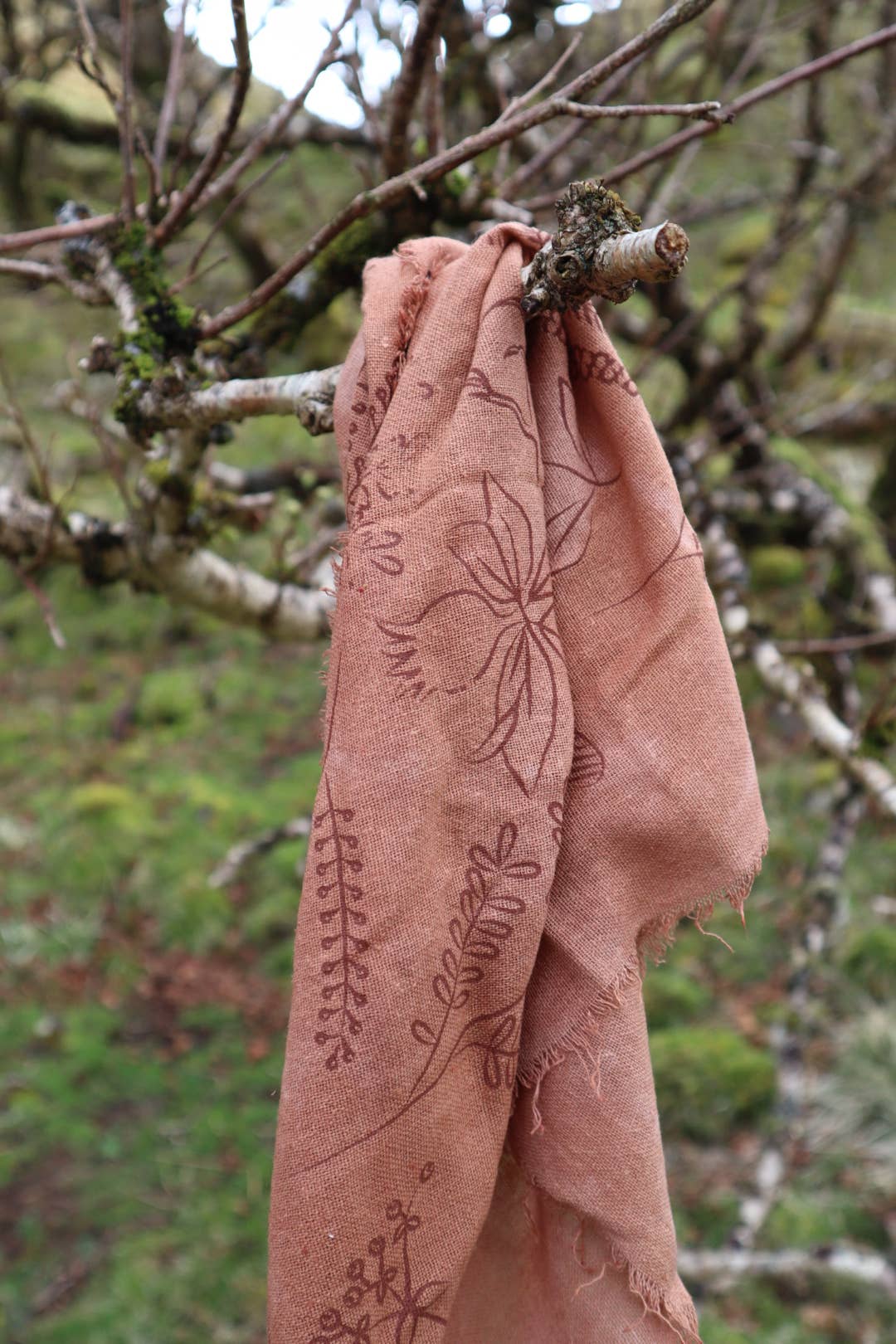 Peach Fuzz Botanical Print Naturally Dyed Bandana