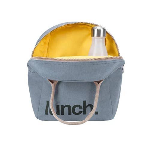 'Lunch' Blue Organic Cotton Zipper Lunch Bag