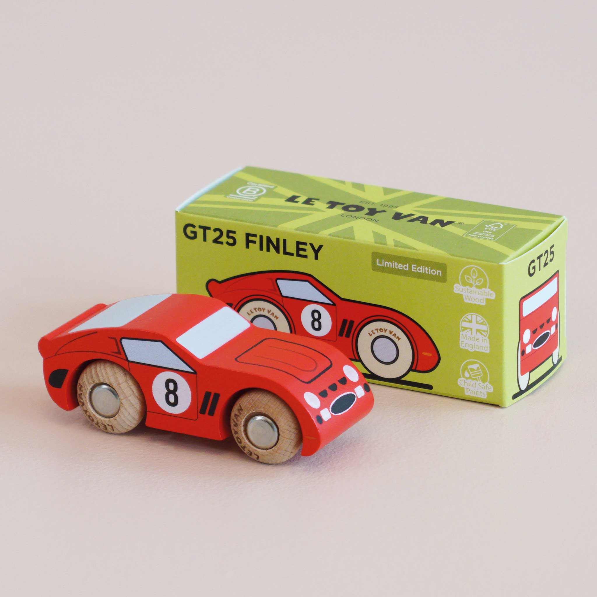 GT25 Finley No. 4 Wooden Toy Race Car