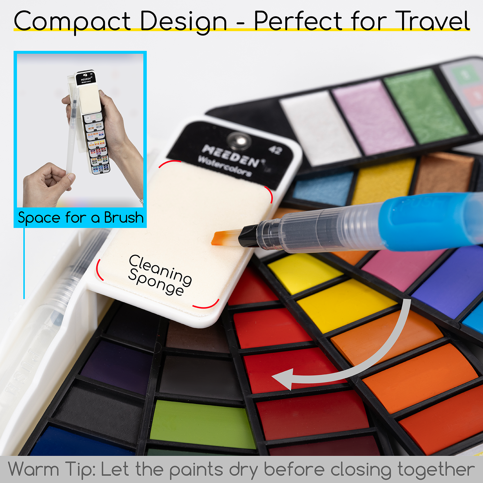 Travel Watercolor Paint Set: Portable 42 Assorted Water Colors